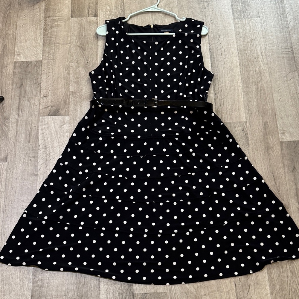 Tommy Hilfiger size 12 Black Polka Dot Dress with matching belt. - Picture 3 of 6
